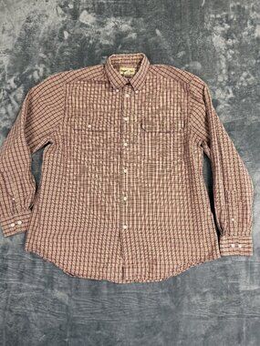 Gander Mtn Mens Large Plaid Button-Up Long Sleeve Shirt 100% Cotton Burgundy & B